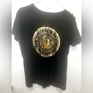 Preowned Balmain Metallic Coin Graphic 3-Button T-Shirt Women’s Size 36 IT (2XS)